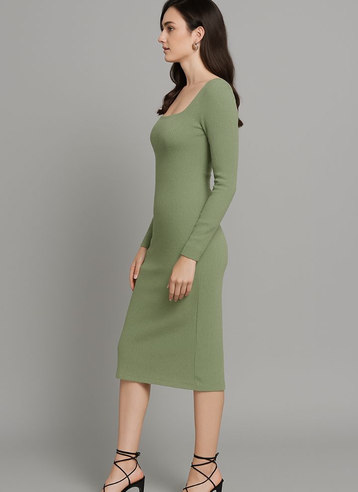 Contouraa Timeless Body Snatching - Square Neck Full Sleeves Dress