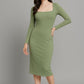 Contouraa Timeless Body Snatching - Square Neck Full Sleeves Dress
