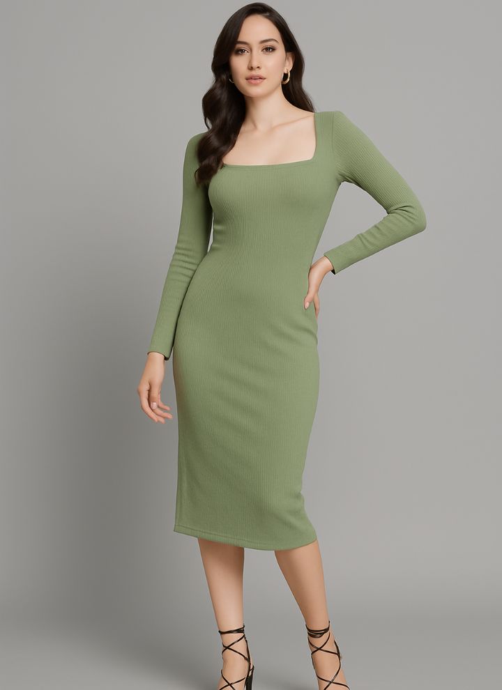 Contouraa Timeless Body Snatching - Square Neck Full Sleeves Dress