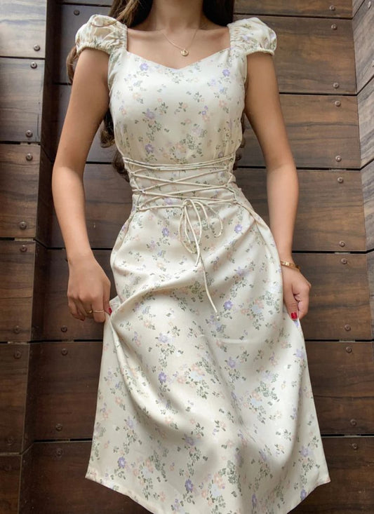 Contouraa Darla Lace-Up Floral Dress – Effortless Romantic Charm