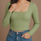 Contouraa Ribbed Square Neck Full Sleeves Korean Crop Top