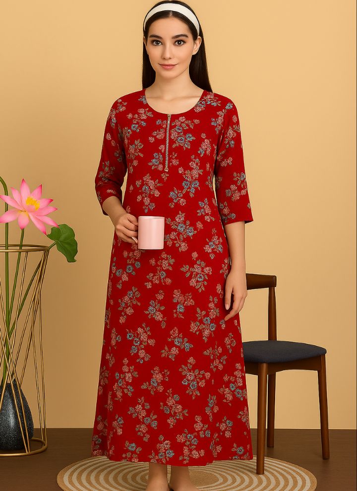 Contouraa "Scarlet Serenity" Cherry Red Cotton Maxi – Grace in Every Thread