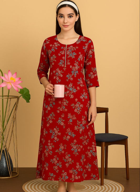 Contouraa "Scarlet Serenity" Cherry Red Cotton Maxi – Grace in Every Thread