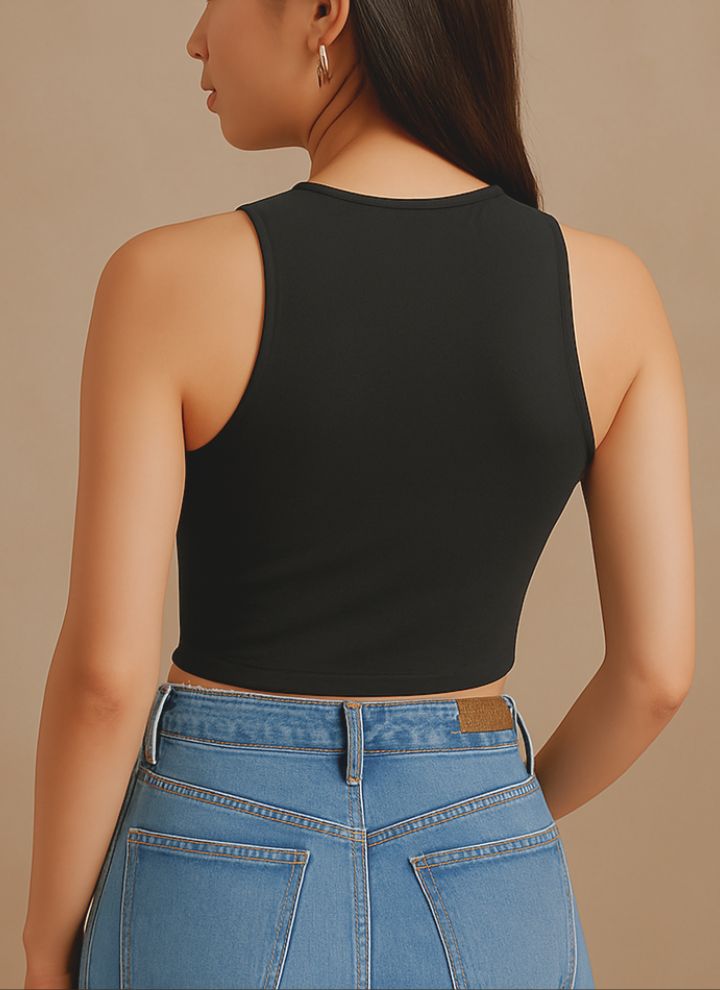 Contouraa Ribbed Square Neck Sleeveless Korean Crop Top