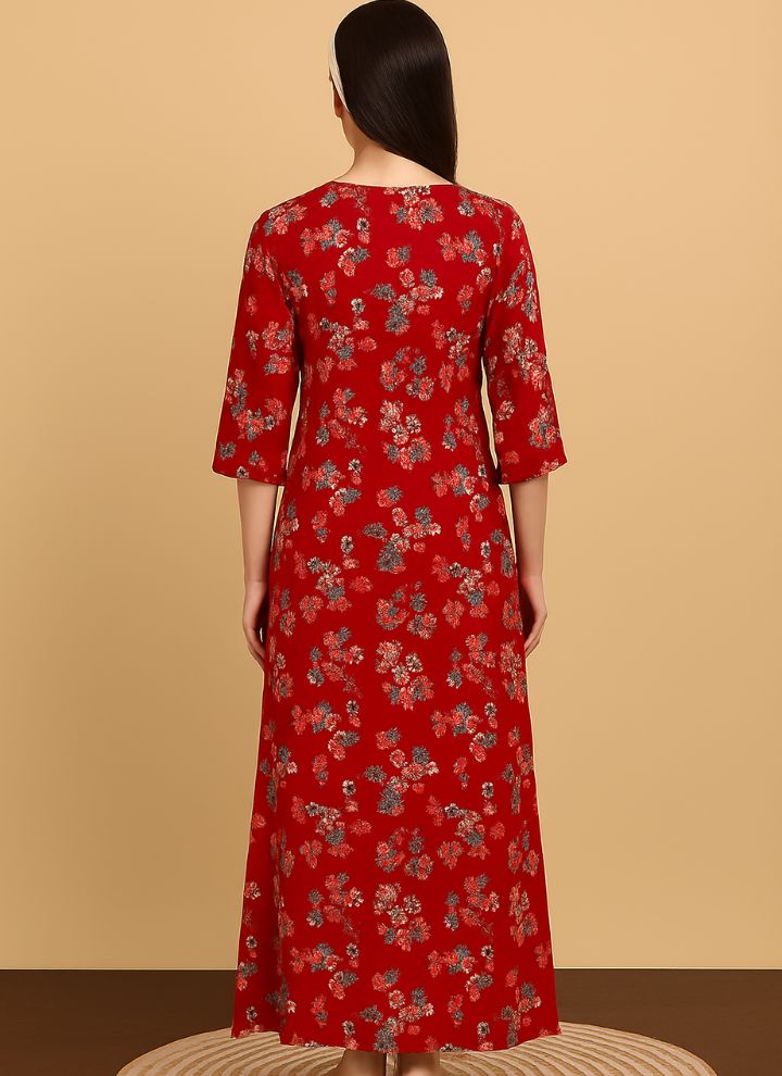 Contouraa "Scarlet Serenity" Cherry Red Cotton Maxi – Grace in Every Thread