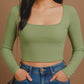 Contouraa Ribbed Square Neck Full Sleeves Korean Crop Top