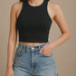 Contouraa Ribbed Square Neck Sleeveless Korean Crop Top