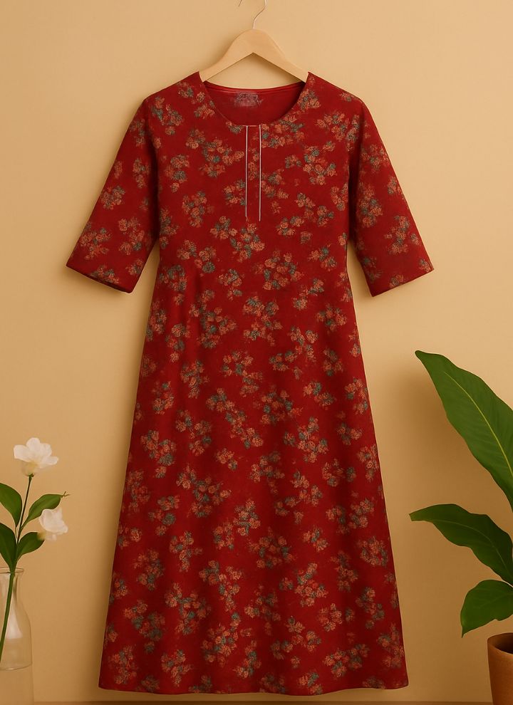 Contouraa "Scarlet Serenity" Cherry Red Cotton Maxi – Grace in Every Thread