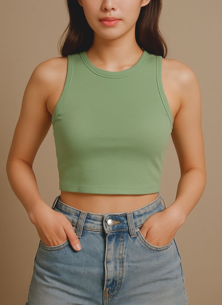 Contouraa Ribbed Square Neck Sleeveless Korean Crop Top