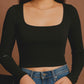 Contouraa Ribbed Square Neck Full Sleeves Korean Crop Top