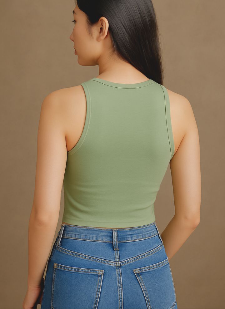 Contouraa Ribbed Square Neck Sleeveless Korean Crop Top